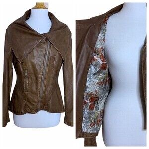 JOUJOU Brown Faux Leather Moto Jacket - Medium